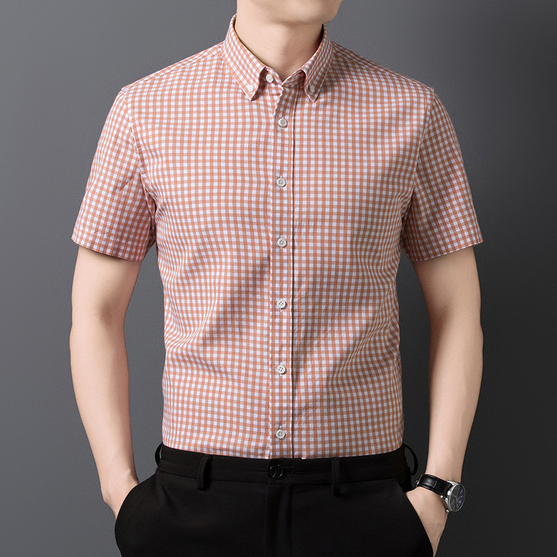 2026 Summer New Men's Casual Short-Sleeved Plaid Business Casual Shirt Men's Summer New Trendy Simple Style