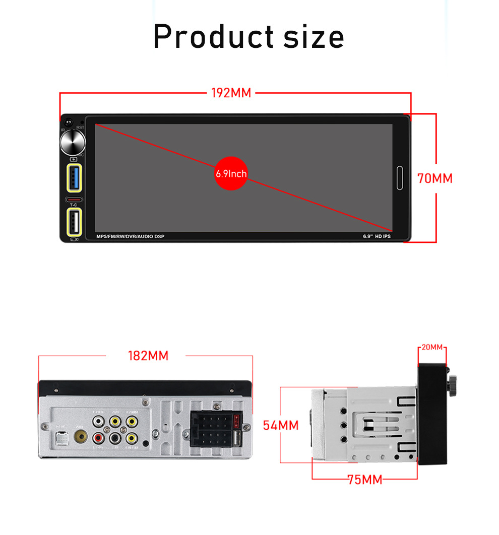 6.9 Inch 12V Single Spindle Wireless Apple Carplayfm Radio Car Bluetooth Mp5 Player 6290W