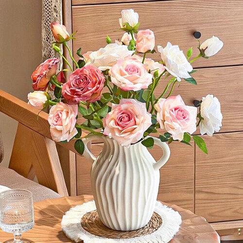High-end rose simulation flowers artificial flower arrangements for living room dining table TV cabinet floral decorations silk flower craft ornaments