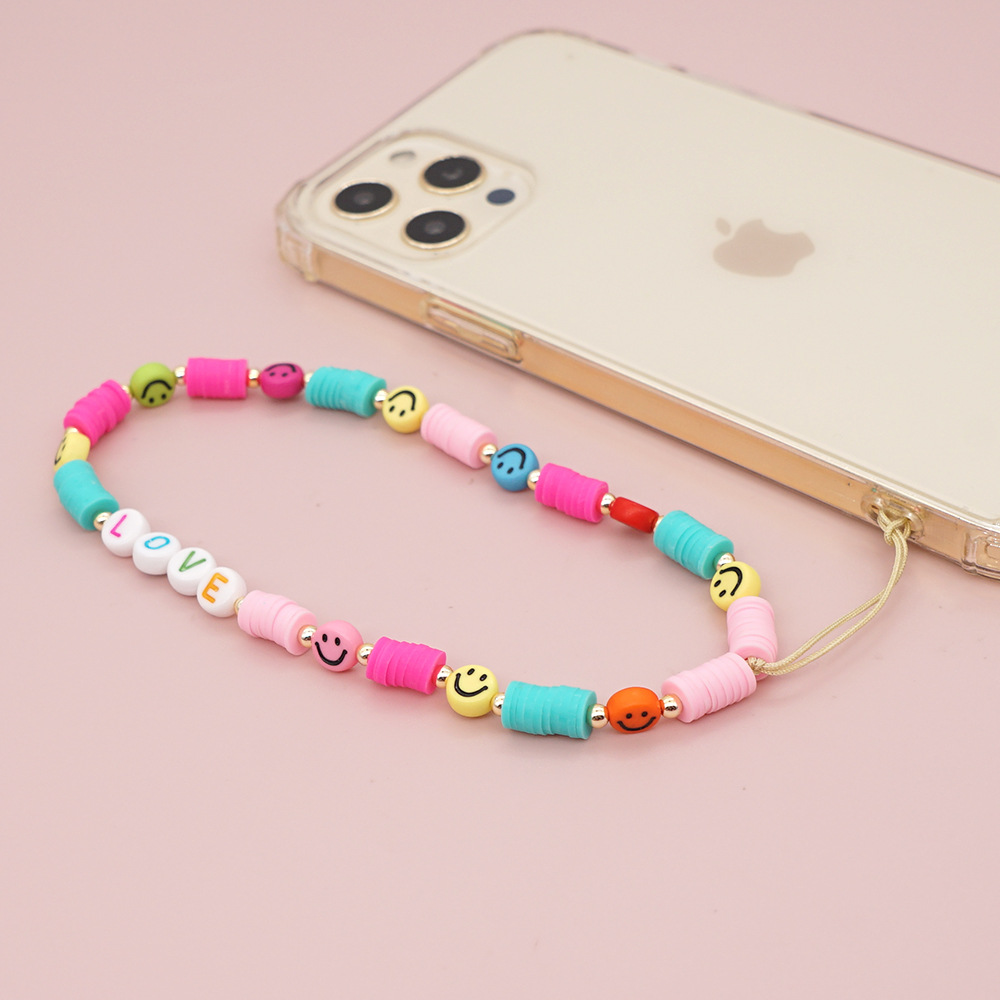 new bohemian rainbow soft pottery smiley antilost mobile phone chainpicture2