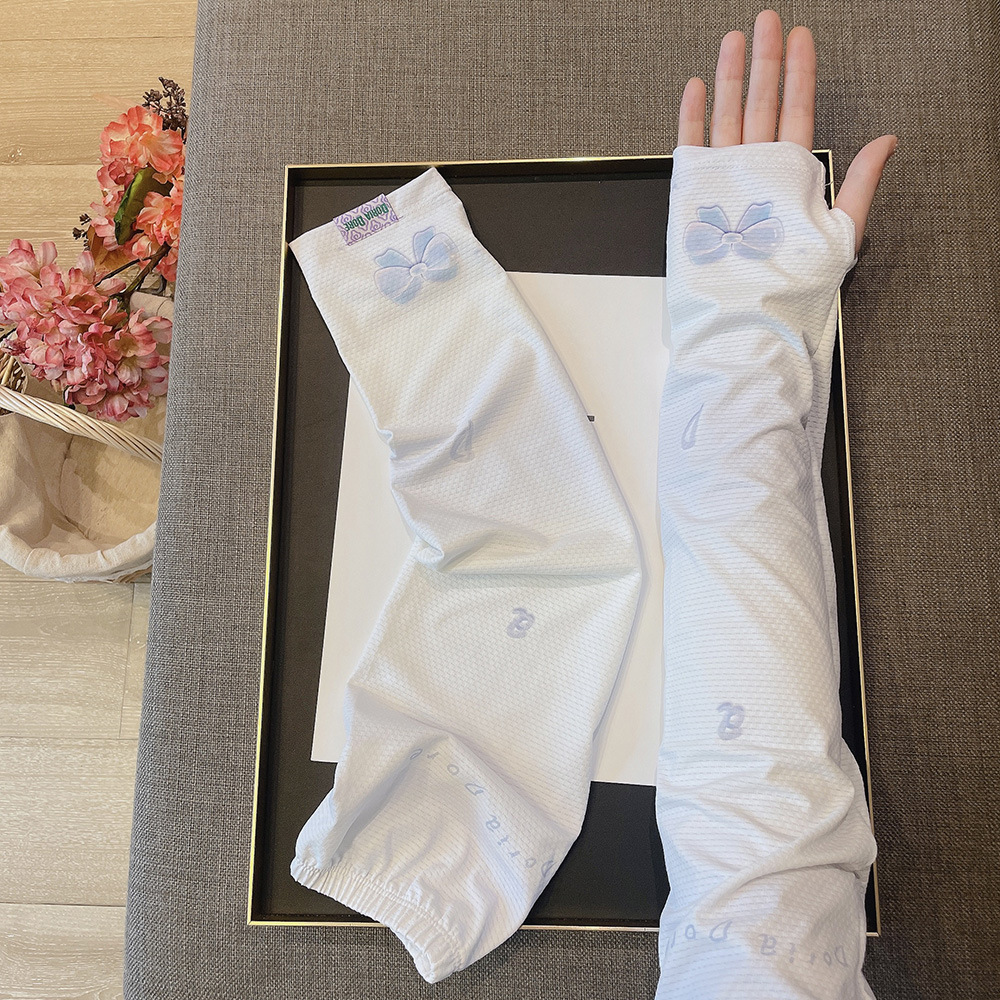 New Cute Butterfly Bow Sunscreen Ice Sleeves for Women Outdoor Cycling Driving UV Protection Ice Silk Nylon Gloves for Students