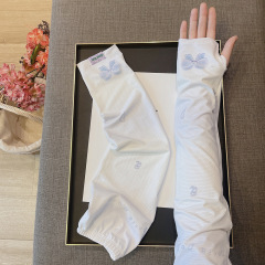 New Cute Butterfly Bow Sunscreen Ice Sleeves for Women Outdoor Cycling Driving UV Protection Ice Silk Nylon Gloves for Students