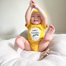 23夏季新款韓版兒童連體衣ins番茄醬芥末醬造型哈衣短袖嬰兒爬服