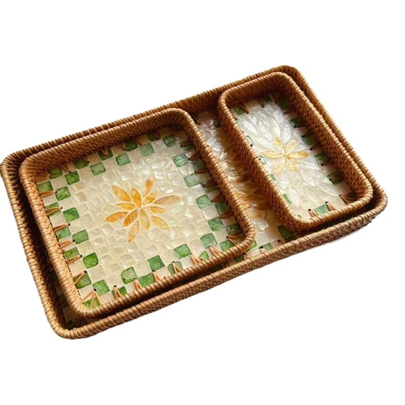 Корзина из ротанга Бытовая корзина с тусклой сумой Candy Shell Цвет Ресторан Высококачественный поднос Тарелка для фруктов из ротанга Тарелка для хранения Корзина для фруктов