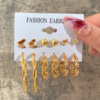 Stone inlay from pearl, earrings, retro golden set, European style, suitable for import, French retro style