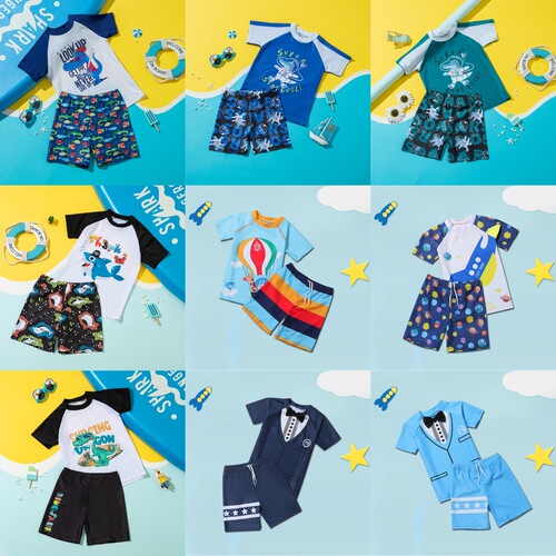 High-Quality Children's Swimwear Set Summer Medium and Large Cartoon Shark Sun Protection Quick-Dry Factory