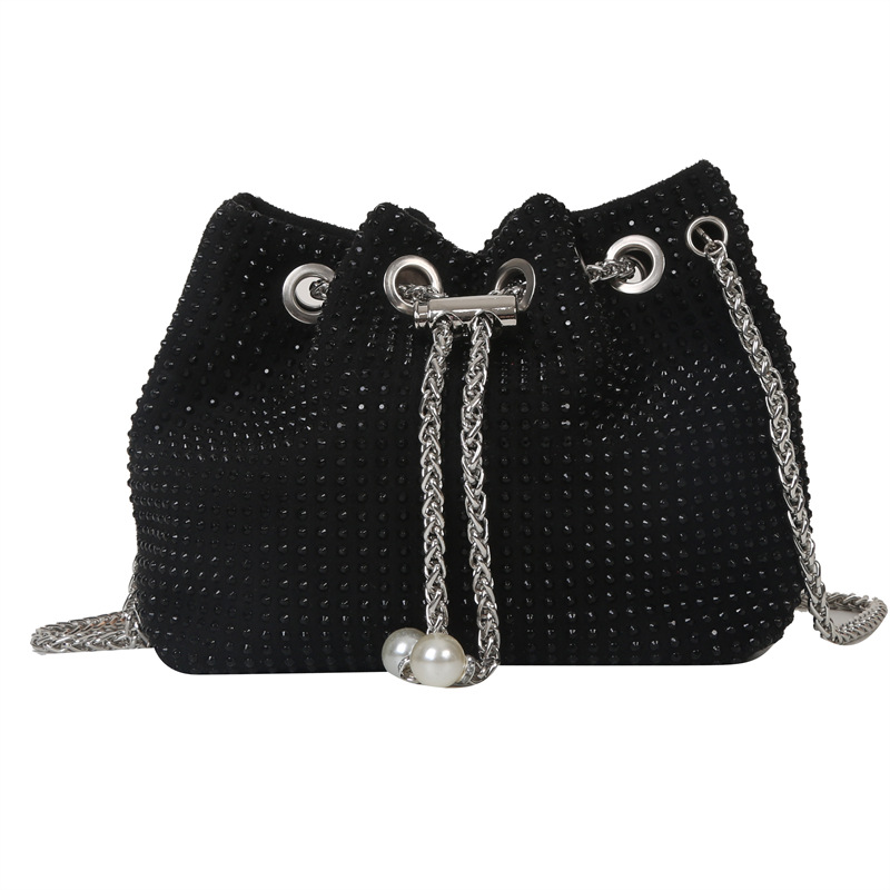 2024 New Fashionable Women's Bag Instagram Small Design Bright Diamond Single Shoulder Diagonal Straddle Bag Minimalist Bucket Bag_voghion.com