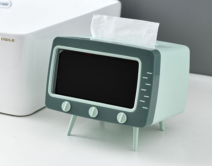 Sala de estar creativa de alta gama caja de pañuelos vintage TV mesa de café caja de pañuelos teléfono móvil de visualización rack de tejido