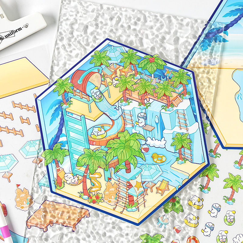 Cuatro estaciones para ti pegatinas de mascotas tridimensionales 3D grandes DIY creativas miniaturizadas dibujos animados decoración de la cuenta de mano pegatinas de acertijo