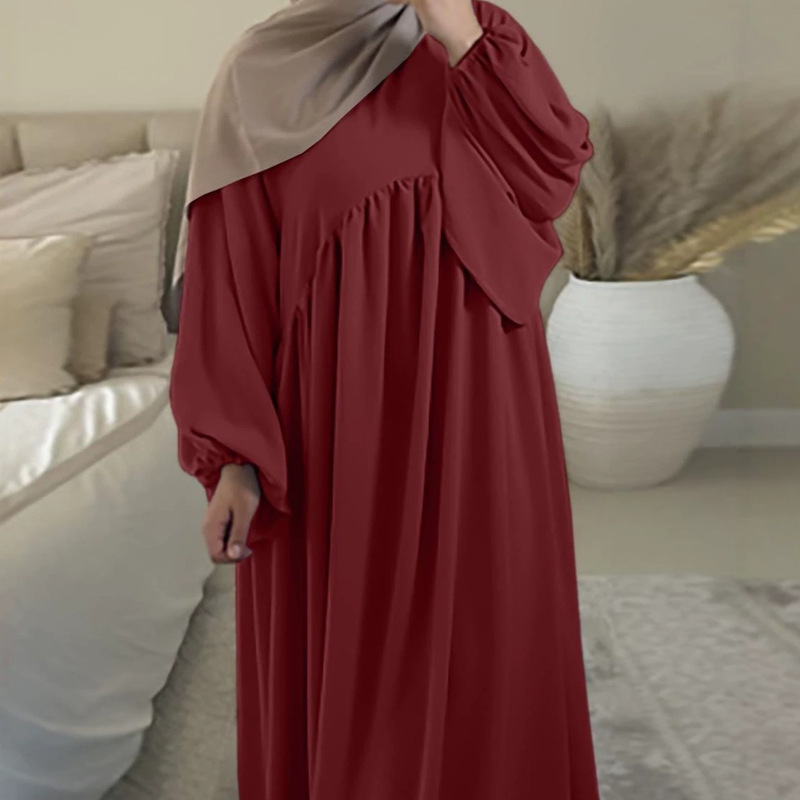 Turkish casual loose-fitting solid color dress, sweet and fresh elegant long dress for women Turkish casual loose-fitting solid color dress, sweet and fresh elegant long dress for women