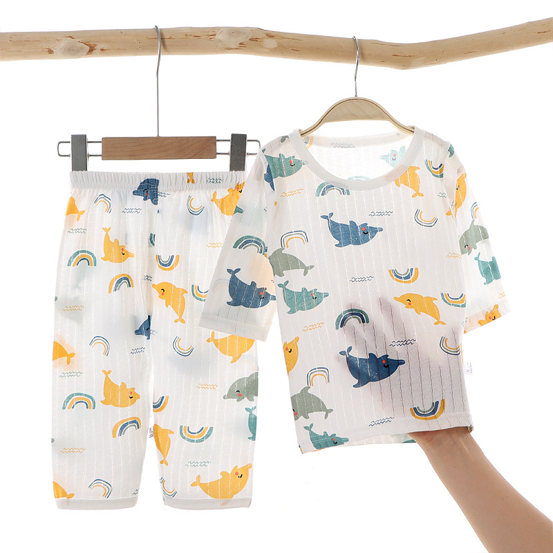 Traje de manga corta para niños de verano pijamas de algodón para Bebés Ropa de aire acondicionado de clase A ropa de verano para Niños y Niñas Ropa Para el hogar