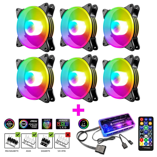 6 Moyue RGB вентилятор, 1 комплект музыкальный контроллер, контроллер синхронизации с материнской платой
