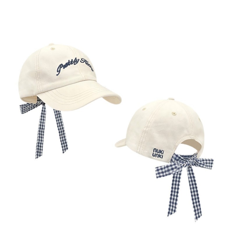 韓国版インボウノットチェック柄ストラップ野球帽女性用春と夏のレトロな多用途文字刺繍ひさしキャップ|undefined