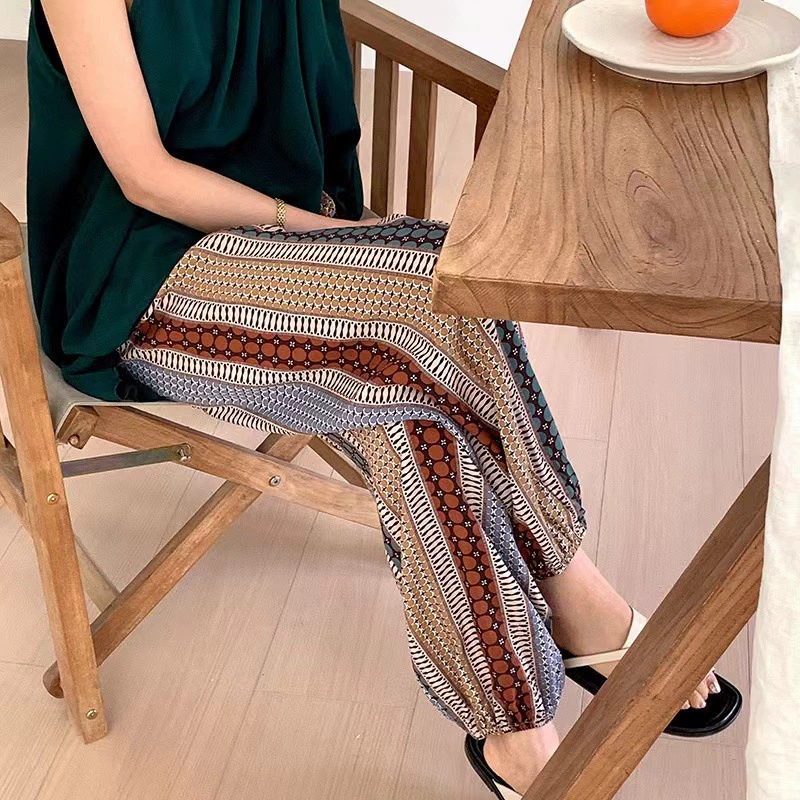 Хлопковые шелковые пижамы женские летние брюки с тонким ртом