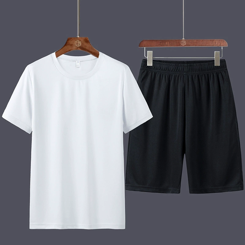 Летний мужской спортивный костюм, повседневные шорты, новая футболка с круглым вырезом, свободная Универсальная футболка с коротким рукавом, модные тонкие короткие рукава