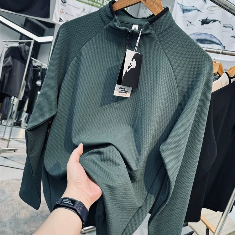Спортивный свитер на открытом воздухе мужской осенний и зимний стоячий воротник с полузастежкой-молнией