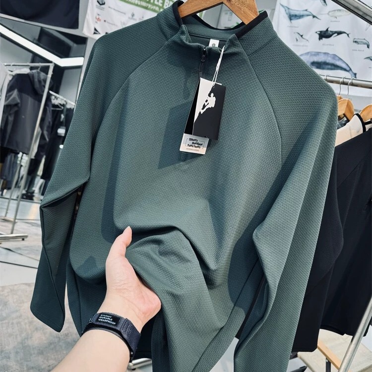 Outdoor Sports Sweatshirt Men's Autumn and Winter Stand-Up Collar Half-Zip Bottoming Top Moisture-Absorbent Breathable Long-Sleeved T-Shirt Fitness Clothing