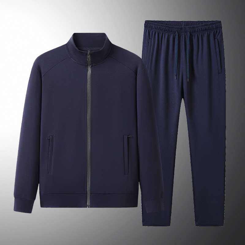 Cross-border hombre de cuello camiseta cardigan juego deportivo hombre primavera y otoño casual dos piezas de algodón suelto ropa de carrera grande