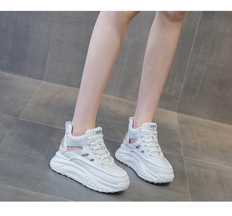 Giày sneaker nữ da thật đế dày phong cách bố mùa hè 2025 nhẹ tăng chiều cao — M2357 màu hồng, M2357 màu xanh lá cây, M2357 màu trắng chi tiết 13