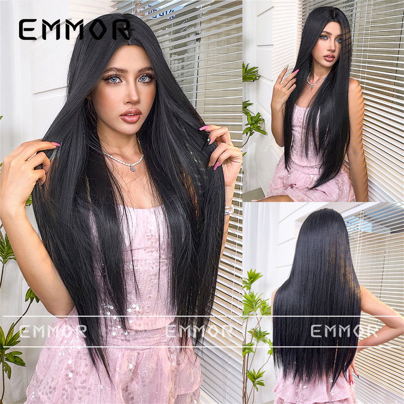 Pure Wigs in the Wind Women's Long Hair Black Long Straight Hair Atmosphere No Bangs Natural Fluffy Age-reducing Full Head Cover Pure Wigs in the Wind Women's Long Hair Black Long Straight Hair Atmosphere No Bangs Natural Fluffy Age-reducing Full Head Cover