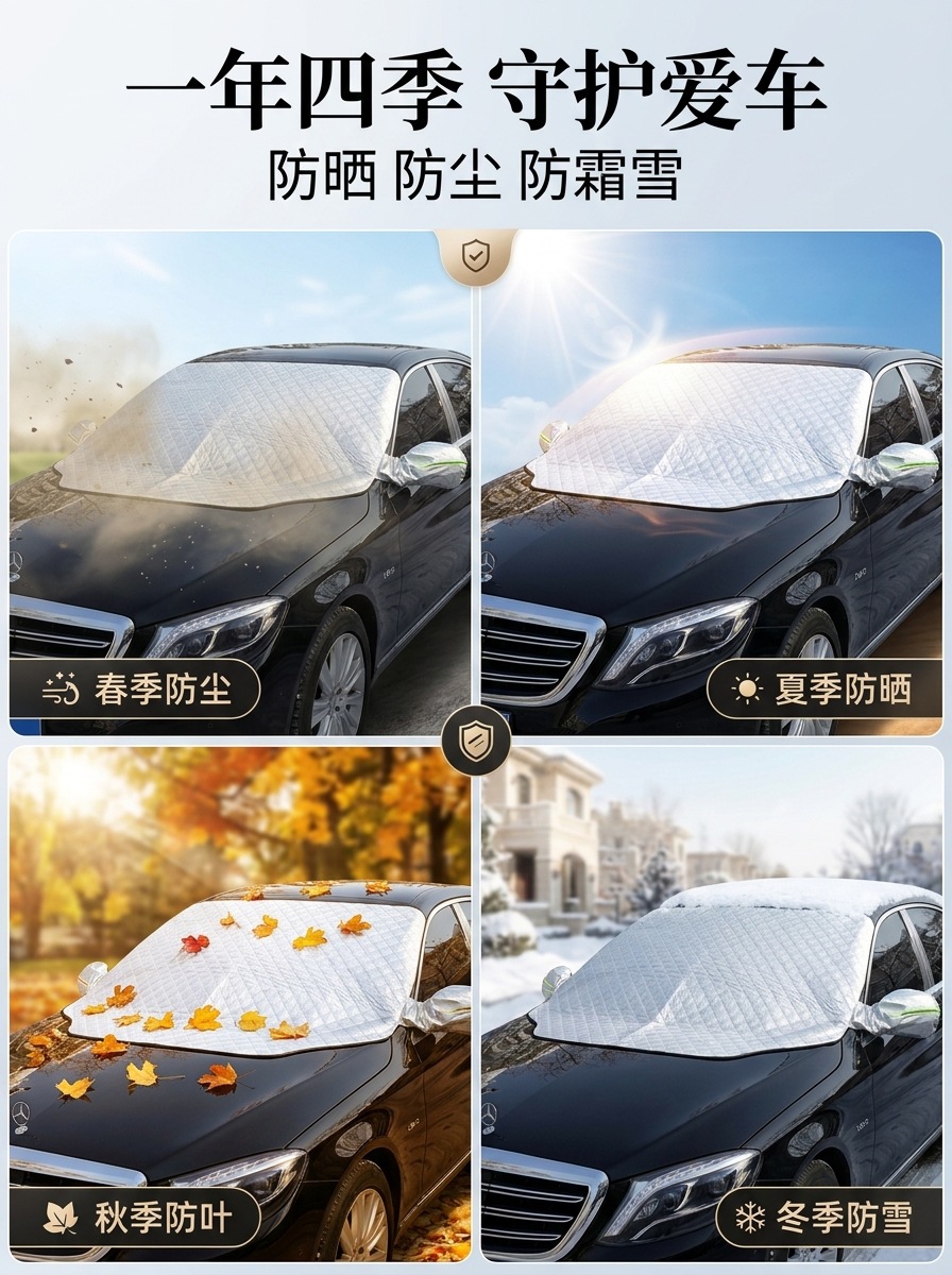 Car snow cover for front windshield, thickened magnetic sunshade, winter anti-freeze and anti-frost half-cover car cover