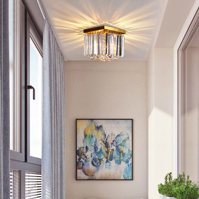 全铜简约轻奢过道走廊创意水晶圆方吸顶灯玄关入户门厅灯个性批发|ms