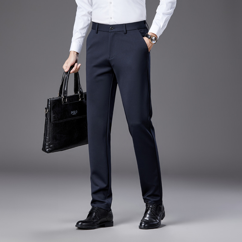 Ice Silk Elastic Casual Pants Men's Summer Thin Quick-drying Pants Straight-barrel Loose Men's Business Pants Non-ironing Men's Pants