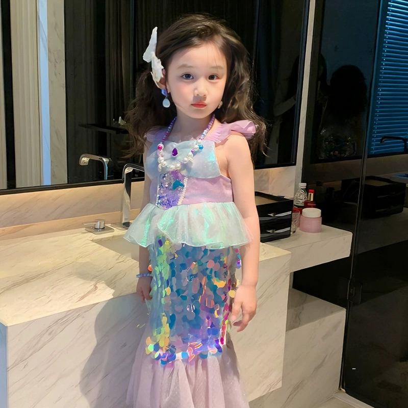 2023 Новое Детское платье принцессы-русалки с блестками Ailier Русалка Принцесса рыбий хвост платье в западном стиле