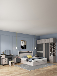 Nordic Double Bed Wardrobe Combination Set, a Simple Modern Home Master Bedroom Furniture Set, a Complete Set of Wedding Room