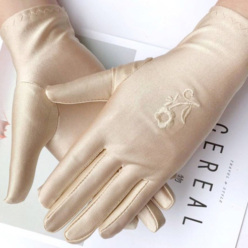 Embroidered high elastic spandex gloves thickened women's jewelry square dance performance sun protection gloves cycling etiquette gloves