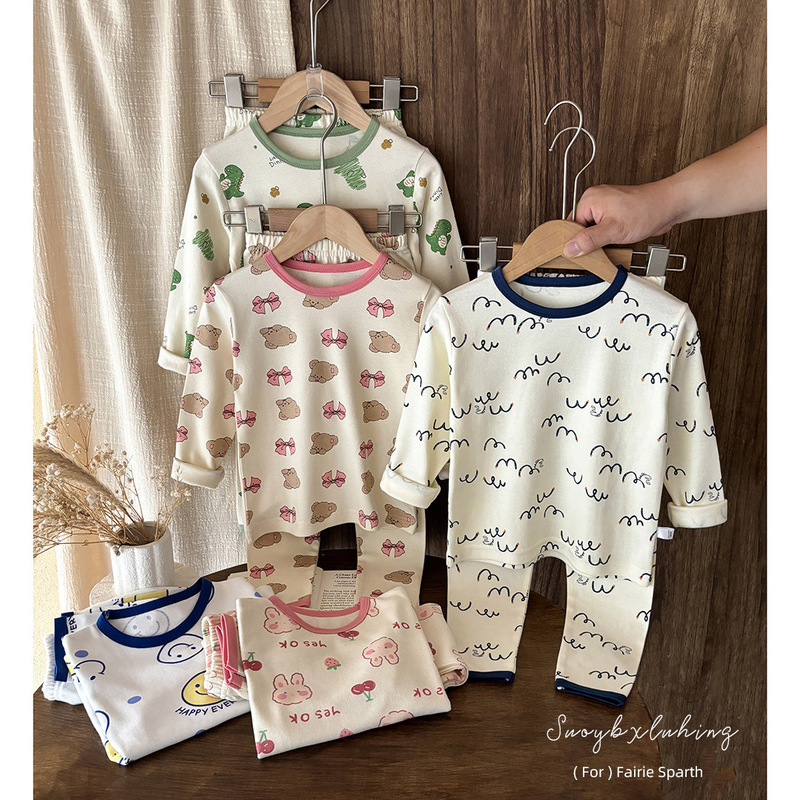 Children's Pure Cotton Autumn Clothing Set Wholesale Home Wear Soft Printed Long-Sleeve Long-Pants Pajamas