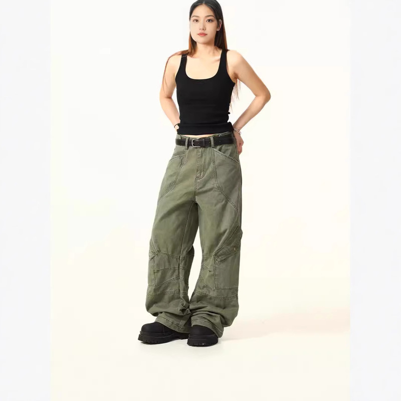 American-style Machete Retro Crane Pants Men's and Women's Heavy Vibe New Fashion Brand Straight Loose Wide-leg Logging Pants Cross-border