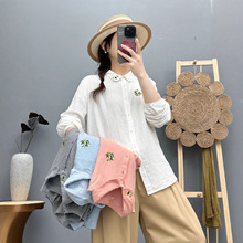 日系早秋新款 双层棉纱长袖衬衫女小清新刺绣文艺纯棉女式衬衣