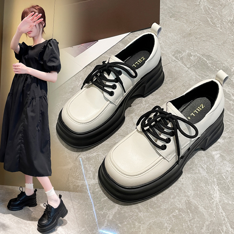 139-15 Thick-soled Small Leather Shoes College Style Lace-up Loafers Widened And Fat Large Size Women's Shoes41-43