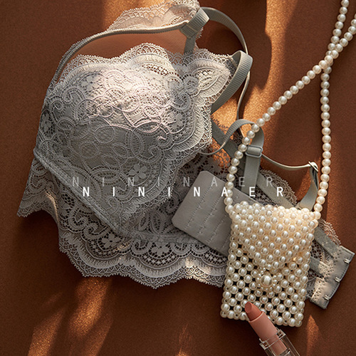 NININAER comfortable non-empty French triangle cup lace bra small breast push-up push-up thin underwire-free underwear