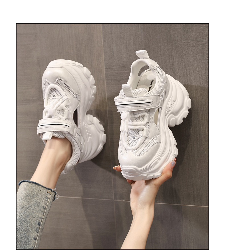 Giày sneaker nữ đế dày chunky thoáng khí mặt lưới đục lỗ độn cao bên trong — Màu trắng chi tiết 14