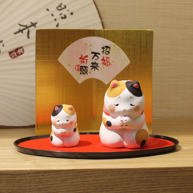 Le Meow 수입 일본식 용과 호랑이 세라믹 일반 굽기 장식품 행운의 고양이 부모-자식 가게 홈 오프닝 홈 장식품