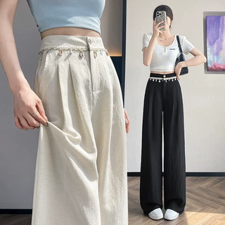 夏季天丝亚麻阔腿裤女2026高腰窄版显瘦棉麻直筒裤显高显瘦拖地裤