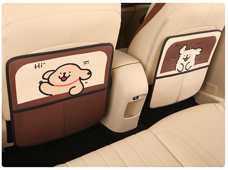 Cartoon Car Seat Back Anti-Kick Pad, Anti-Dirt Protective Mat for Car Interior, Children's Rear Seat Anti-Kick and Anti-Abrasion Pad with Storage Pocket