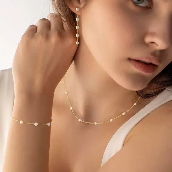 Brass real gold plating European and American cross-border hot fashion vintage imitation pearl high chain ladies necklace suit