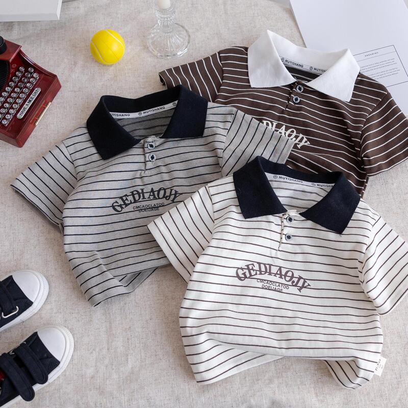 Big Head Dad Children's Summer T-shirt Boy's Lel Striped Top Baby's Short Sleeve POLO Shirt Children's Base Shirt Big Head Dad Children's Summer T-shirt Boy's Lel Striped Top Baby's Short Sleeve POLO Shirt Children's Base Shirt