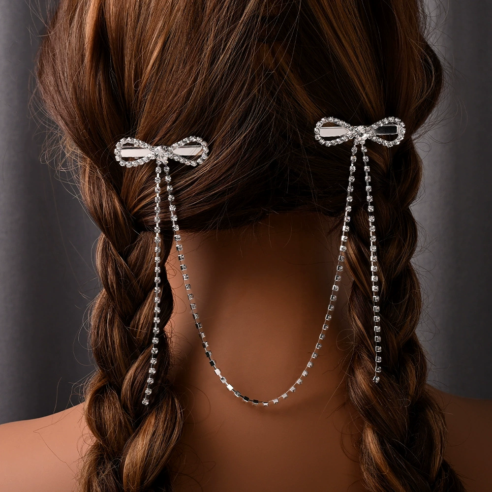 Новый премиальный смысл бант подвеска для волос цепи нишевые минималистские стразы кисточки заколки для волос женский головной убор Headdress