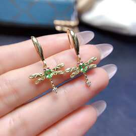 工厂批发爆款天然莎弗莱耳钉S925银镶嵌主石3*4热销欧美一件代发