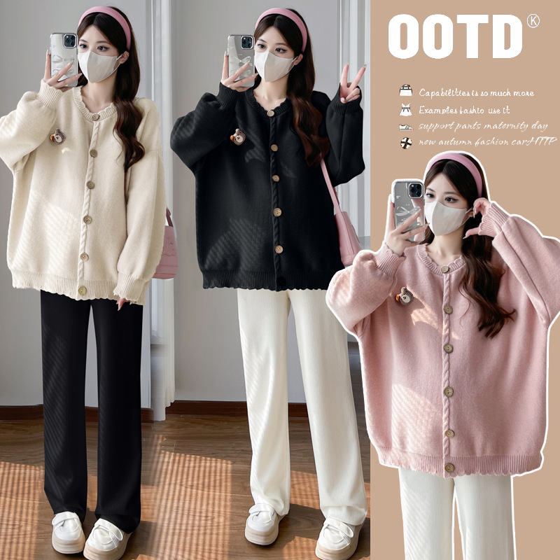 Real shot high quality large version maternity clothes autumn and winter new embroidery knitted long sleeve cardigan Real shot high quality large version maternity clothes autumn and winter new embroidery knitted long sleeve cardigan