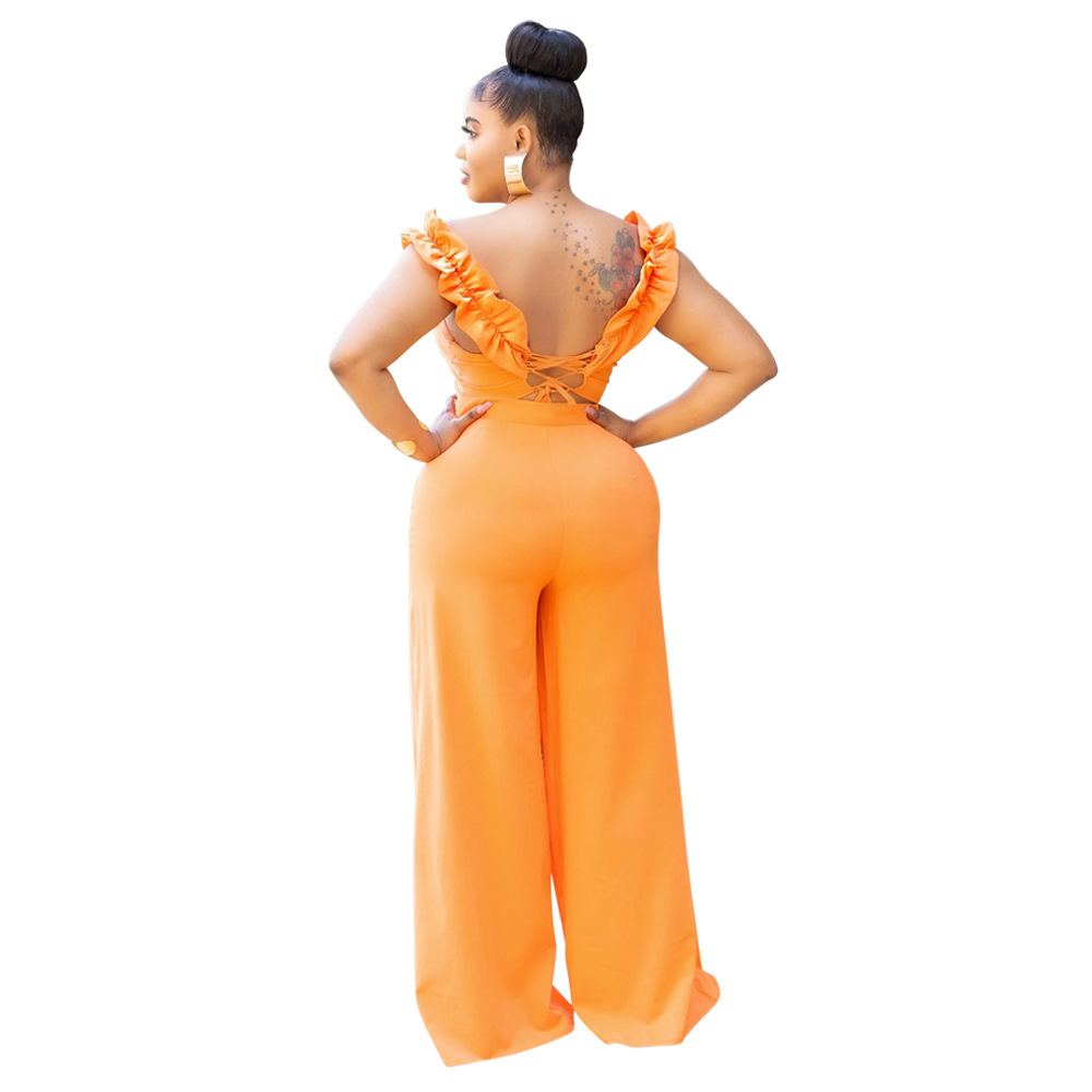 Elegant Women's One Shoulder Ruffled Slim Fit Jumpsuit Solid Colour_voghion.com