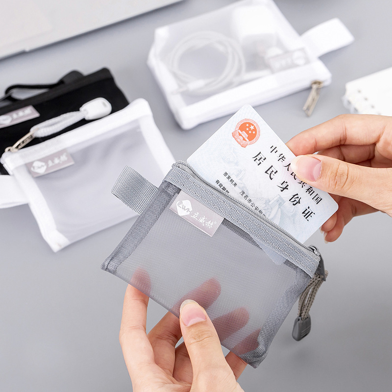 Transparent Coin Purse Classification Storage Bag Triangle Key Bag Mesh Document Bag Mini Card Bag Travel Lipstick Portable