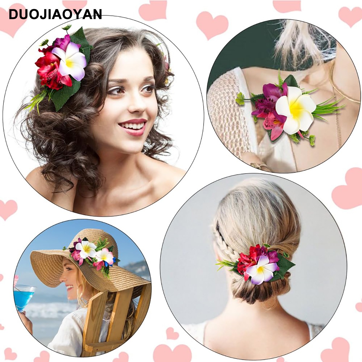 ハワイの卵の花のヘアピンタイ族の祝日のヘアピンの花の真珠のサイドクリップの女性のビーチの休暇の写真のアクセサリー