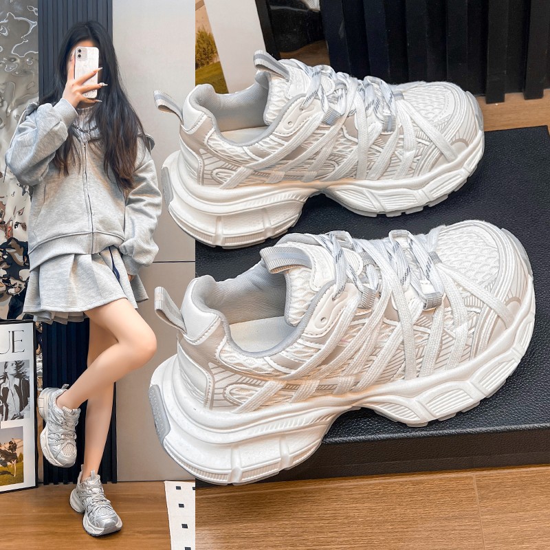 Breathable Mesh Thick-Soled Dad Shoes for Women 2025 Summer Strap Heightening Casual Sports Shoes Versatile Lightweight Running Shoes