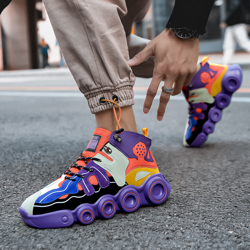 men's color matching mesh surface daddy shoes high top sneakers fashion trend shoes _voghion.com
