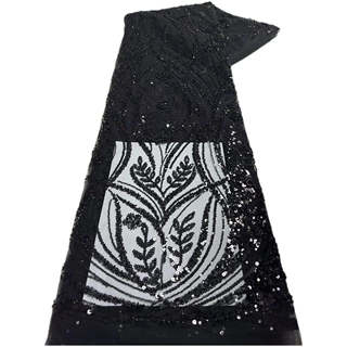 欧美非洲婚纱晚礼服蕾丝网布面料管珠绣亮片刺绣花边lace fabric